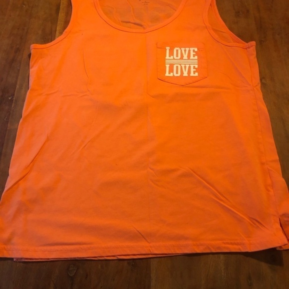 Just Be Top Orange Sleeveless Tank with Love Graphic